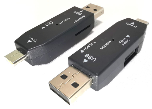 USB Male to Type C Male + USB Female + TF Card Reader